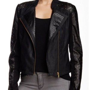 NWT STEVE MADDEN Faux Leather Moto Jacket, Perforated Sleeves, sz M